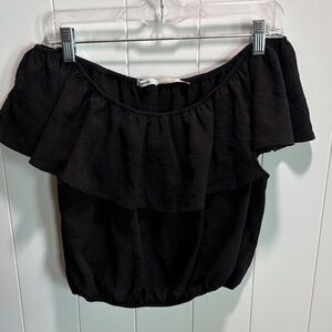 Kimchi Blue crop top sleeveless flutter top elastic waist Black L